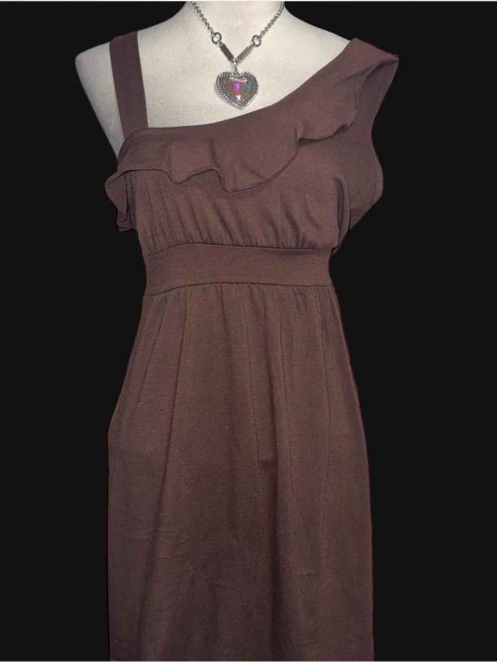 Kiwi One-Shoulder Ruffle Brown Dress Y2K